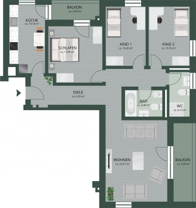 2D Grundriss Wohnung 3D Touch