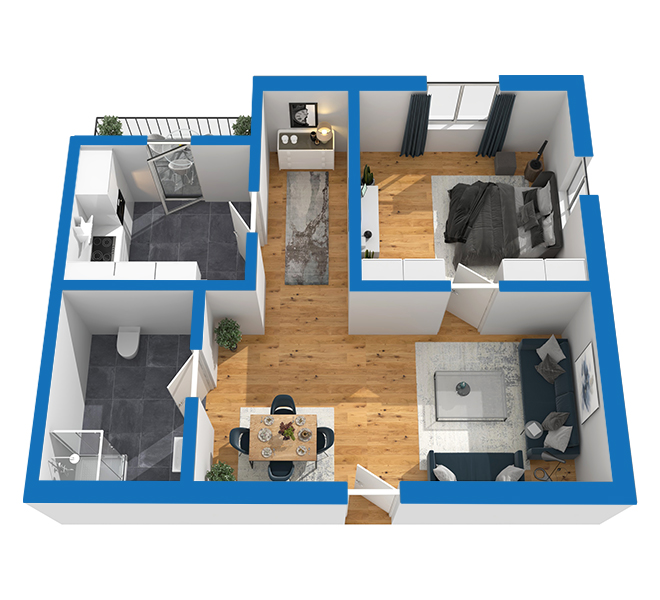 3D Grundriss 3D Premium Style 2 Blau Ansicht 1
