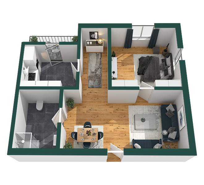3D Grundriss 3D Premium Style 2 Grün Ansicht 1