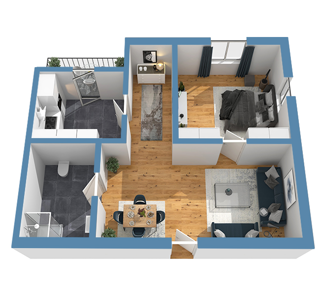3D Grundriss 3D Premium Style 2 Retro-Blau Ansicht 1