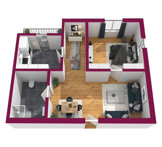3D Grundriss 3D Premium Style 2 Fuchsia Ansicht 1