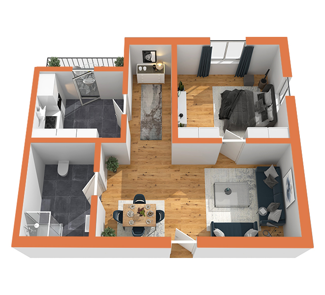 3D Grundriss 3D Premium Style 2 Orange Ansicht 1