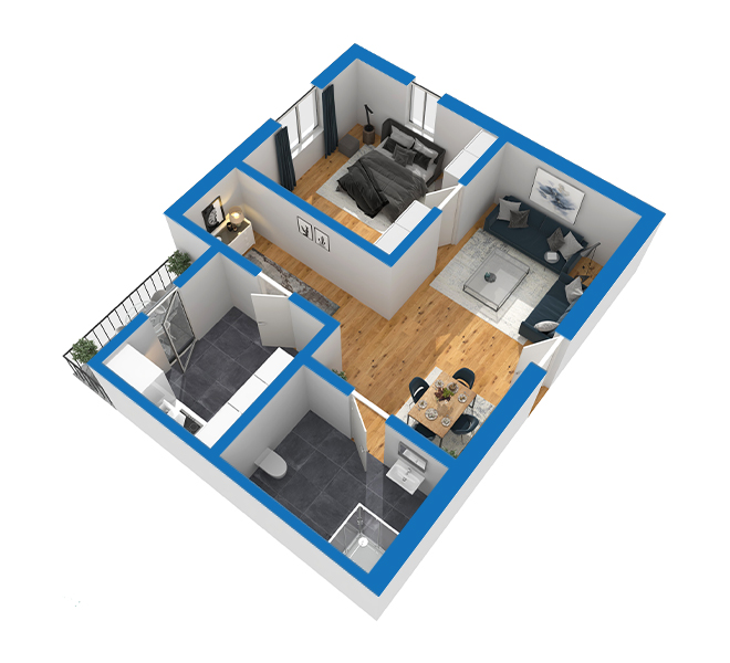 3D Grundriss 3D Premium Style 2 Blau Ansicht 2