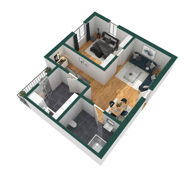 3D Grundriss 3D Premium Style 2 Grün Ansicht 2