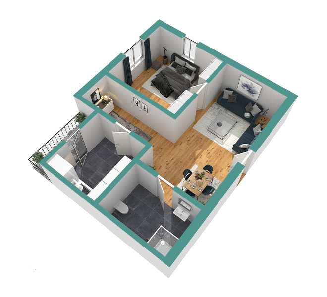 3D Grundriss 3D Premium Style 2 Retro-Grün Ansicht 2