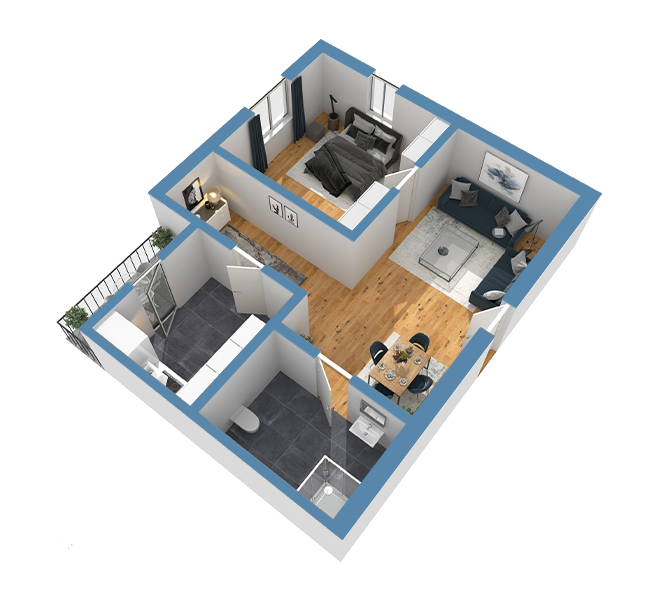 3D Grundriss 3D Premium Style 2 Retro-Blau Ansicht 2