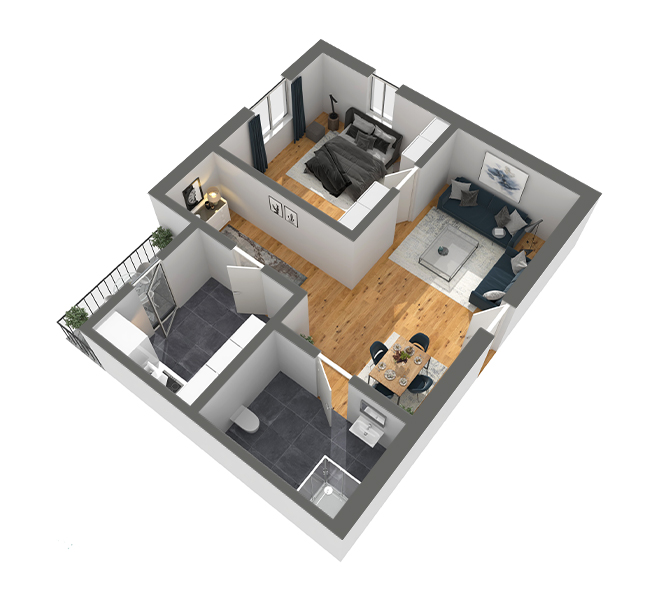3D Grundriss 3D Premium Style 2 Grau dunkel Ansicht 2
