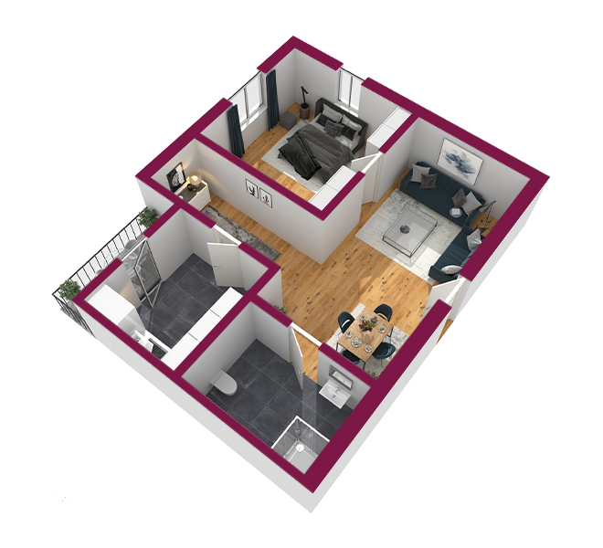 3D Grundriss 3D Premium Style 2 Fuchsia Ansicht 2