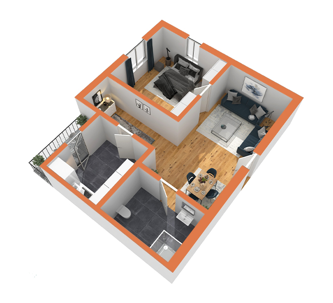 3D Grundriss 3D Premium Style 2 Orange Ansicht 2