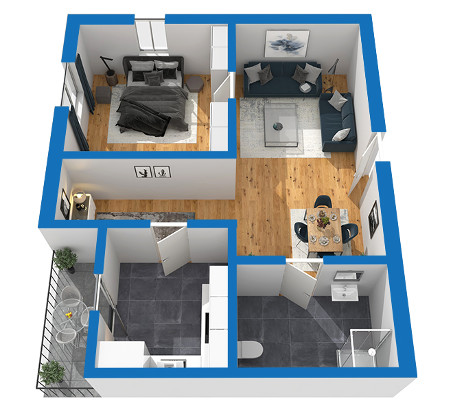 3D Grundriss 3D Premium Style 2 Blau Ansicht 3