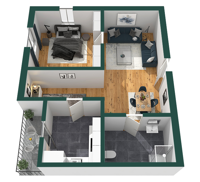 3D Grundriss 3D Premium Style 2 Grün Ansicht 3