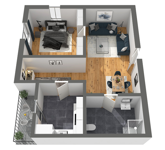 3D Grundriss 3D Premium Style 2 Grau dunkel Ansicht 3