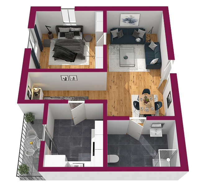 3D Grundriss 3D Premium Style 2 Fuchsia Ansicht 3