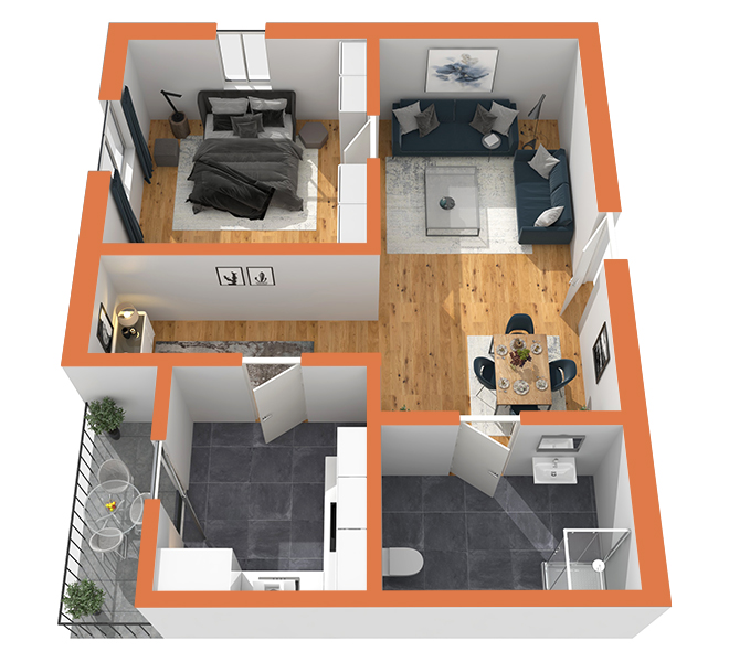 3D Grundriss 3D Premium Style 2 Orange Ansicht 3