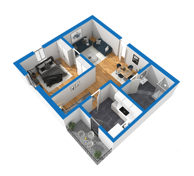 3D Grundriss 3D Premium Style 2 Blau Ansicht 4