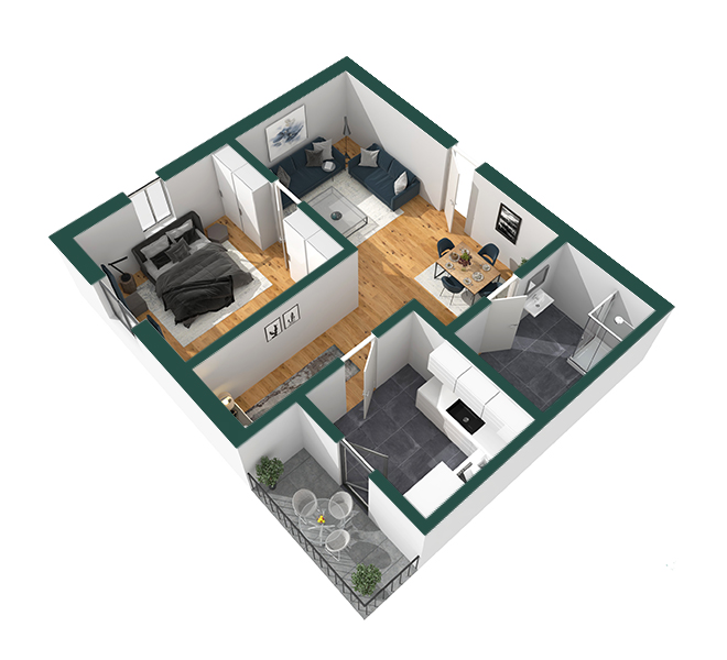 3D Grundriss 3D Premium Style 2 Grün Ansicht 4
