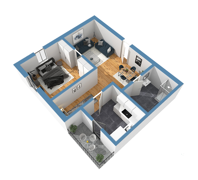 3D Grundriss 3D Premium Style 2 Retro-Blau Ansicht 4