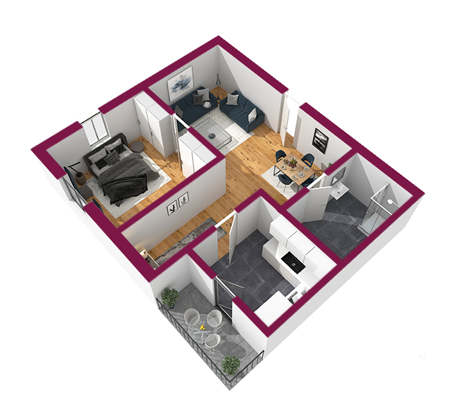 3D Grundriss 3D Premium Style 2 Fuchsia Ansicht 4