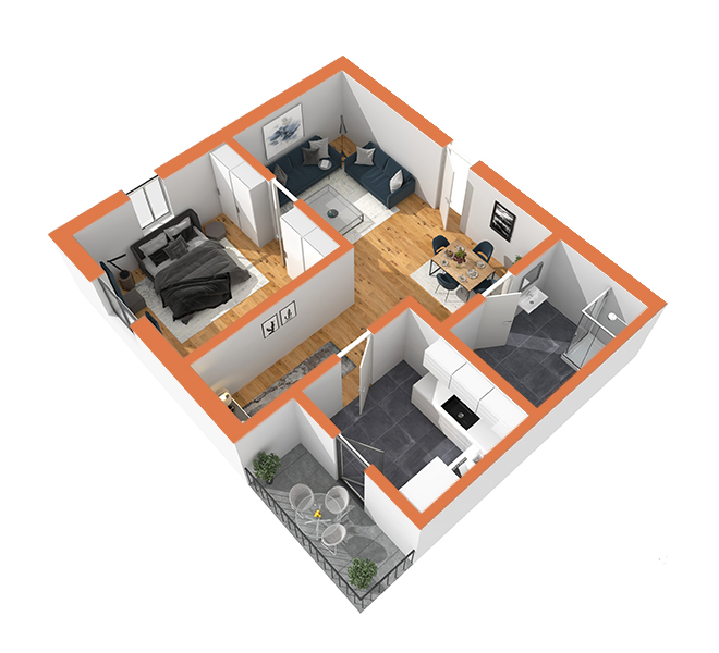 3D Grundriss 3D Premium Style 2 Orange Ansicht 4