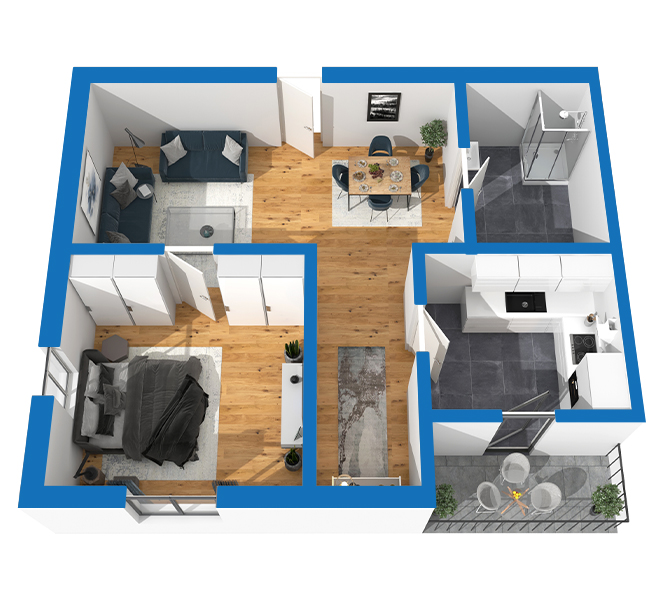 3D Grundriss 3D Premium Style 2 Blau Ansicht 5