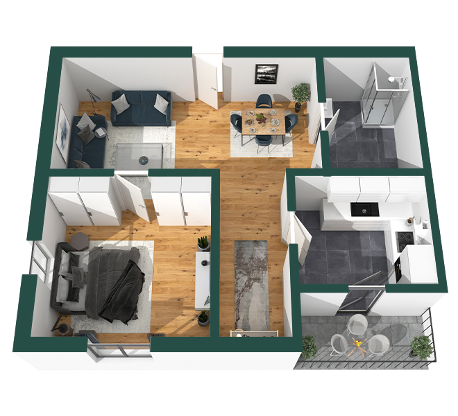 3D Grundriss 3D Premium Style 2 Grün Ansicht 5