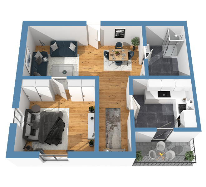 3D Grundriss 3D Premium Style 2 Retro-Blau Ansicht 5