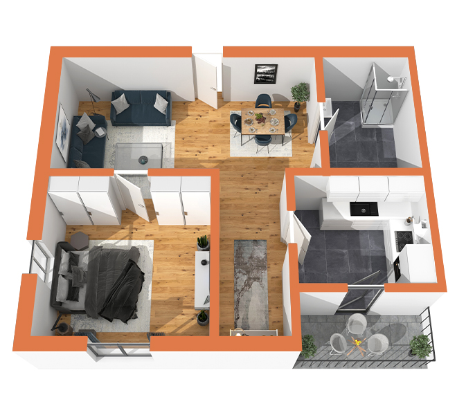 3D Grundriss 3D Premium Style 2 Orange Ansicht 5