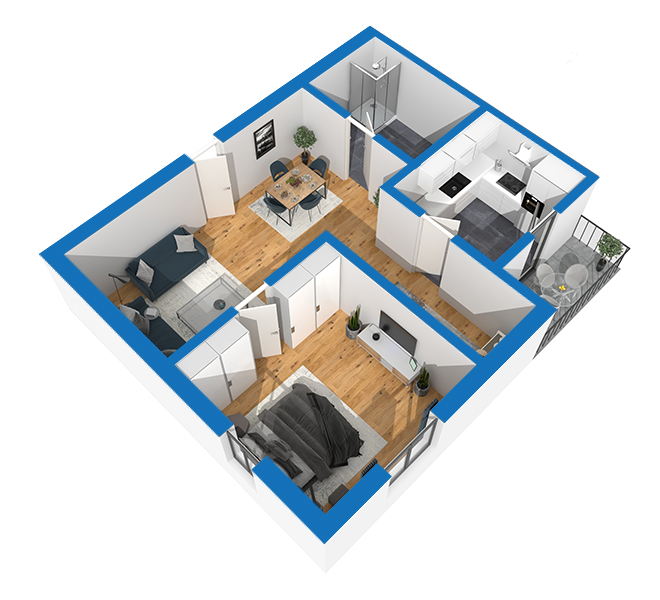 3D Grundriss 3D Premium Style 2 Blau Ansicht 6