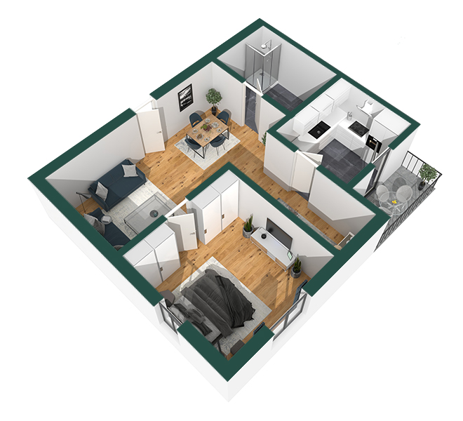 3D Grundriss 3D Premium Style 2 Grün Ansicht 6