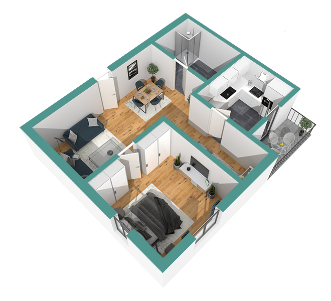 3D Grundriss 3D Premium Style 2 Retro-Grün Ansicht 6