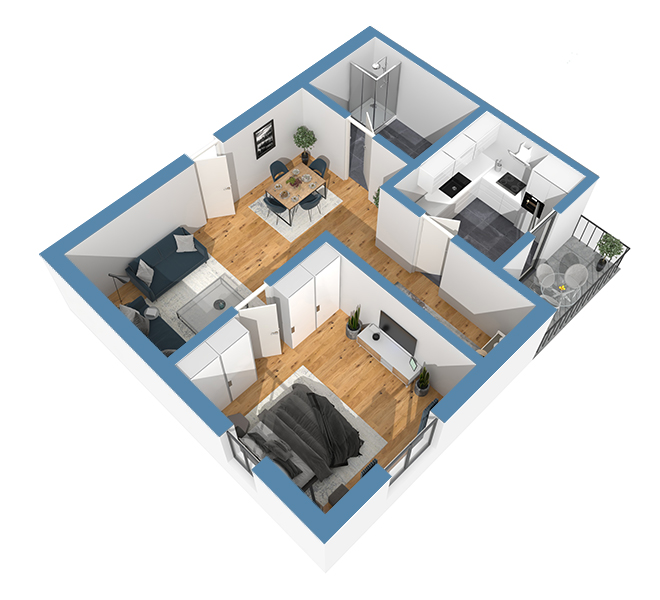 3D Grundriss 3D Premium Style 2 Retro-Blau Ansicht 6