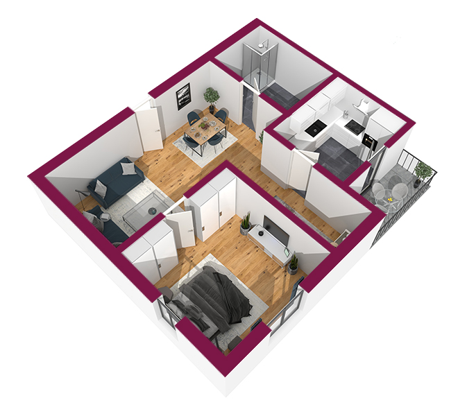 3D Grundriss 3D Premium Style 2 Fuchsia Ansicht 6