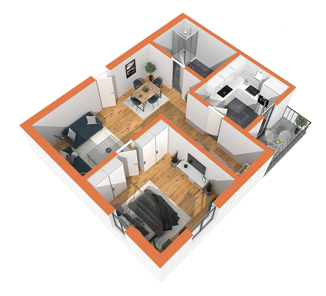 3D Grundriss 3D Premium Style 2 Orange Ansicht 6