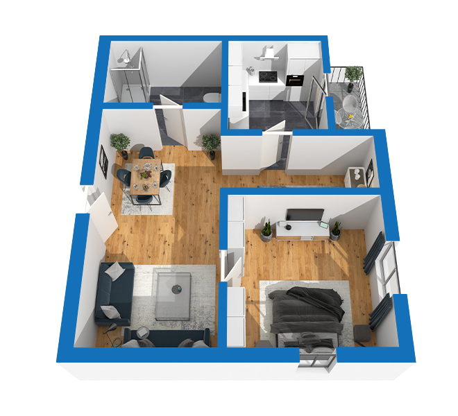 3D Grundriss 3D Premium Style 2 Blau Ansicht 7