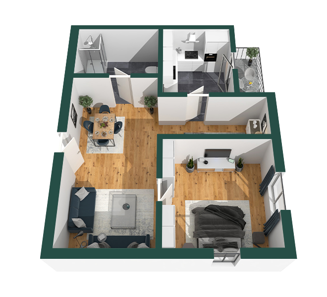 3D Grundriss 3D Premium Style 2 Grün Ansicht 7