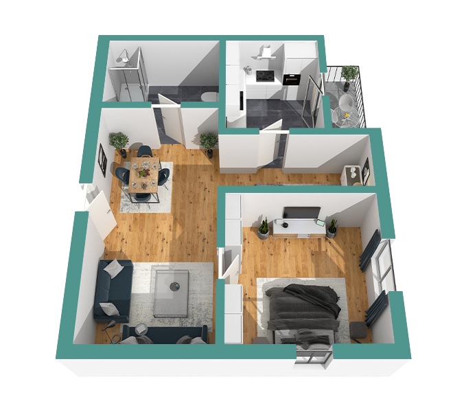 3D Grundriss 3D Premium Style 2 Retro-Grün Ansicht 7