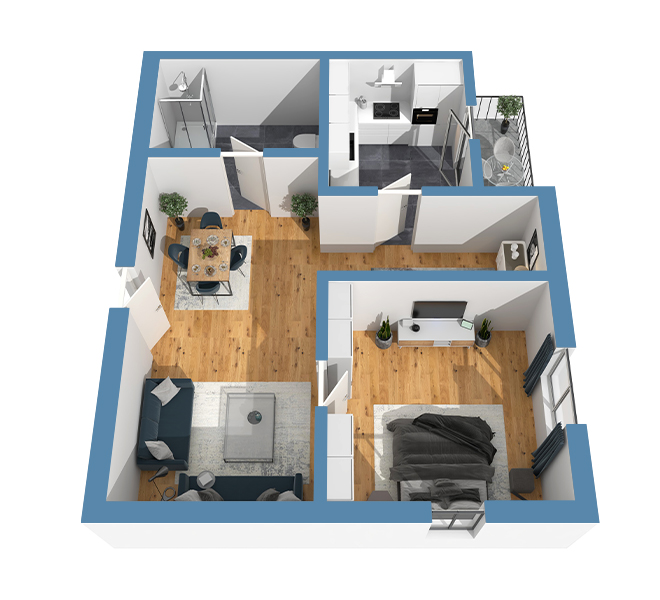 3D Grundriss 3D Premium Style 2 Retro-Blau Ansicht 7