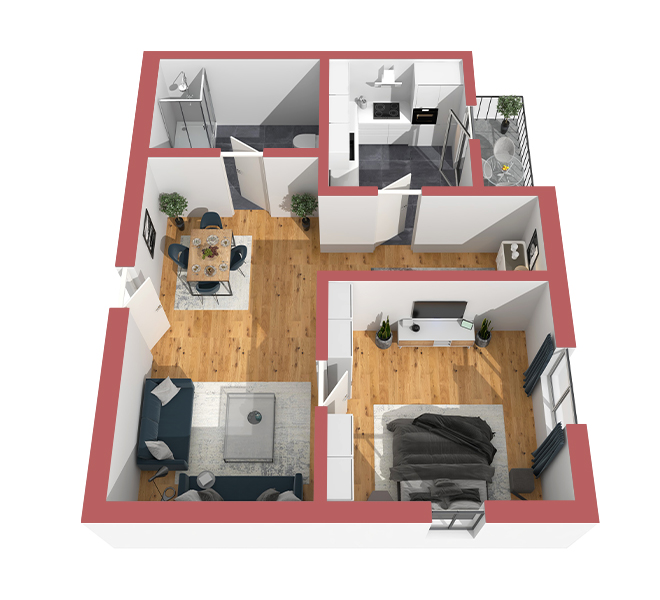 3D Grundriss 3D Premium Style 2 Retro-Rot Ansicht 7
