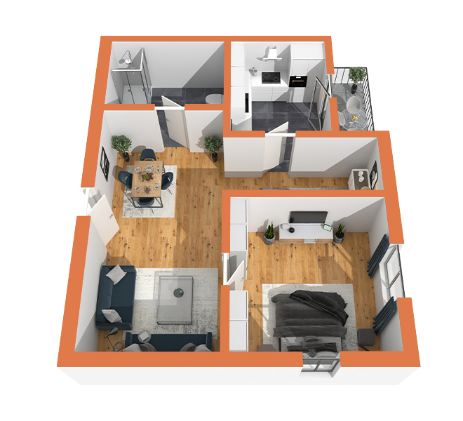 3D Grundriss 3D Premium Style 2 Orange Ansicht 7