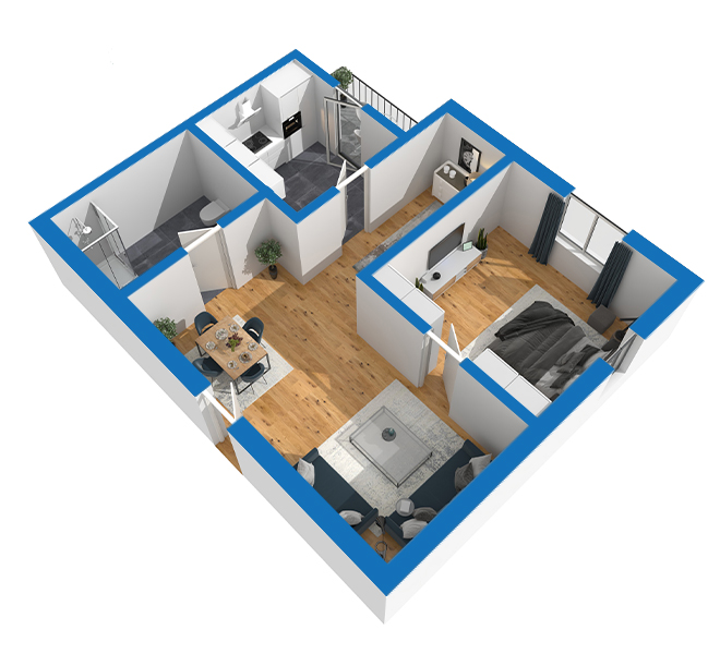 3D Grundriss 3D Premium Style 2 Blau Ansicht 8