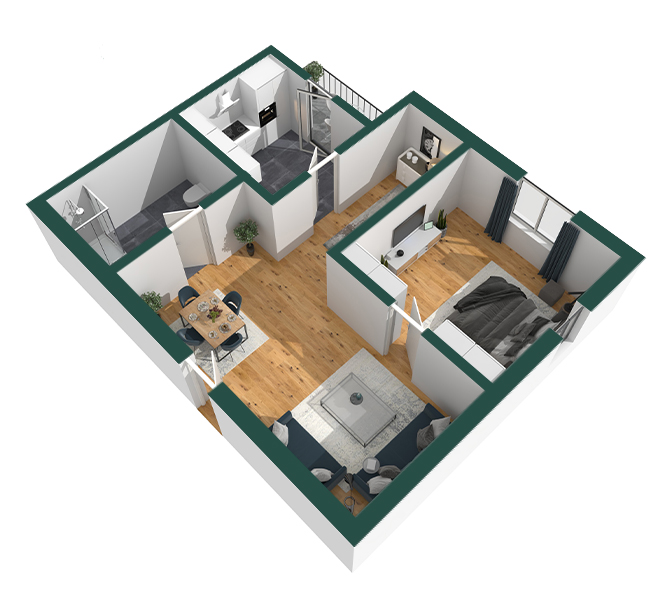 3D Grundriss 3D Premium Style 2 Grün Ansicht 8