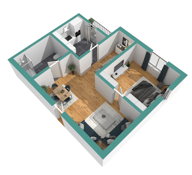 3D Grundriss 3D Premium Style 2 Retro-Grün Ansicht 8