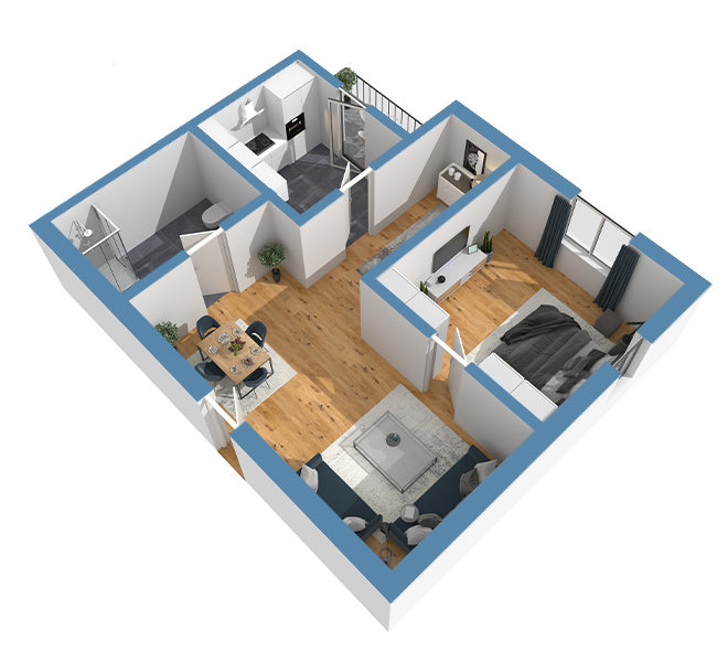 3D Grundriss 3D Premium Style 2 Retro-Blau Ansicht 8