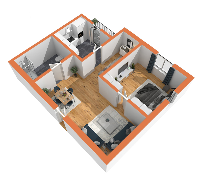 3D Grundriss 3D Premium Style 2 Orange Ansicht 8