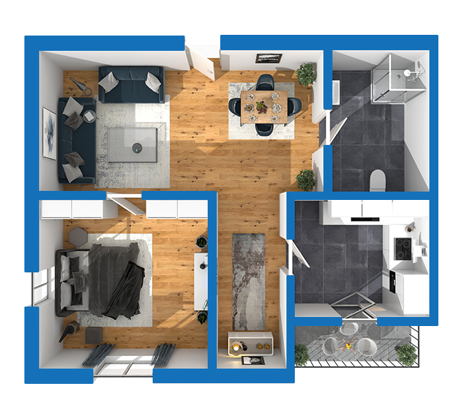 3D Grundriss 3D Premium Style 2 Blau Ansicht 9