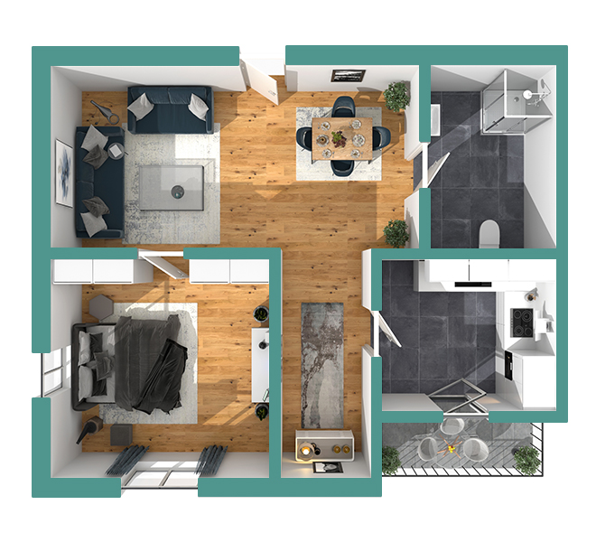 3D Grundriss 3D Premium Style 2 Retro-Grün Ansicht 9