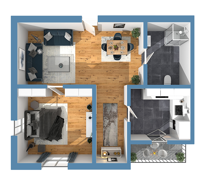 3D Grundriss 3D Premium Style 2 Retro-Blau Ansicht 9