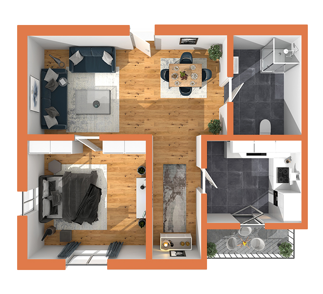 3D Grundriss 3D Premium Style 2 Orange Ansicht 9