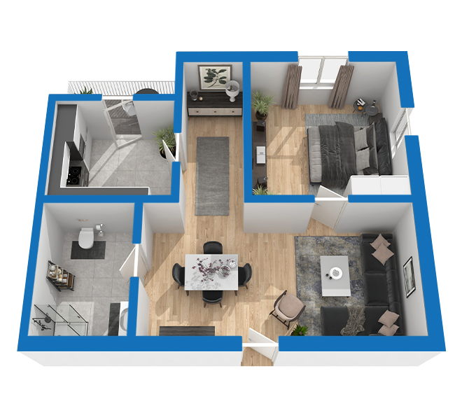 3D Grundriss 3D Premium Style 1 Blau Ansicht 1