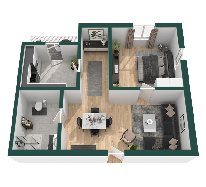 3D Grundriss 3D Premium Style 1 Grün Ansicht 1